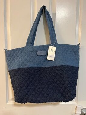 Heartlove  Quilted Two-Tone Blue Tote Bag